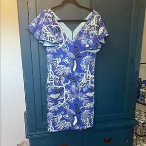 Vibrant Blue Butterfly Print Mini Dress